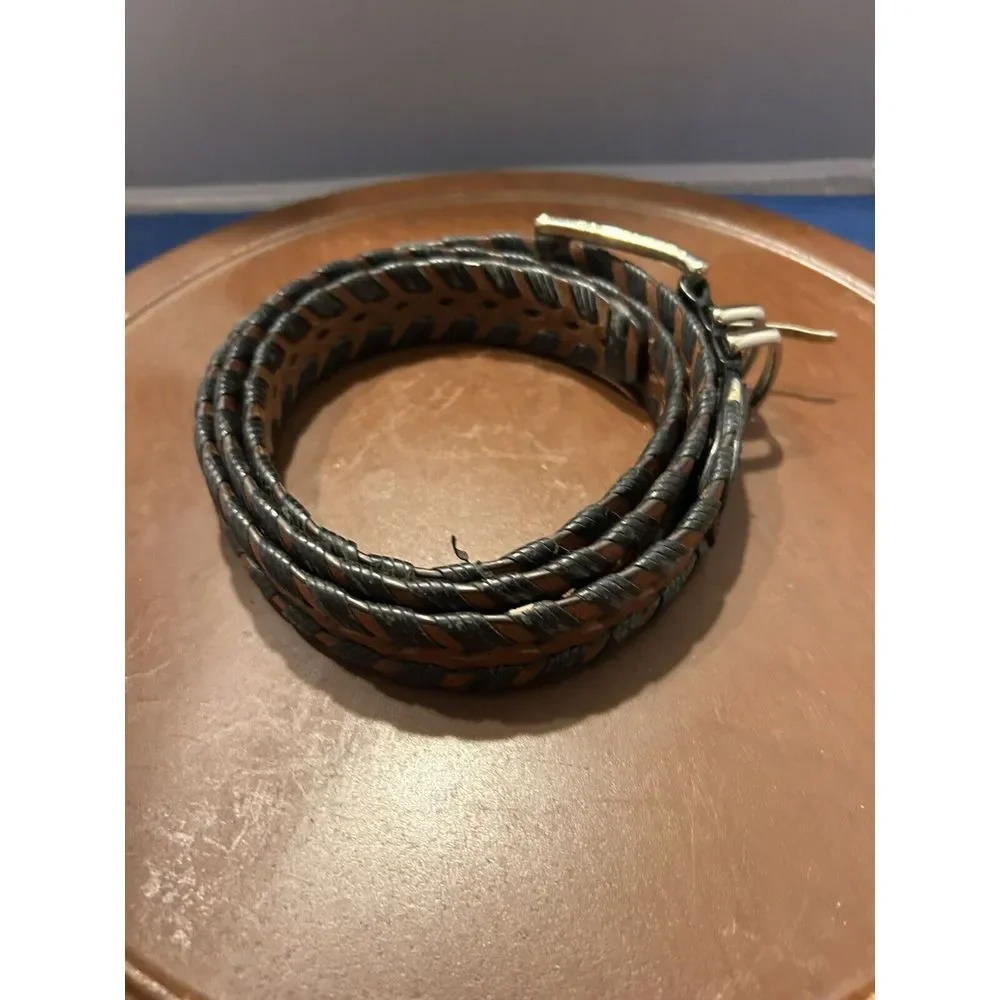 Vintage Genuine Leather Braided Brown Black Belt Size 40 Boho Western Hippie Cow